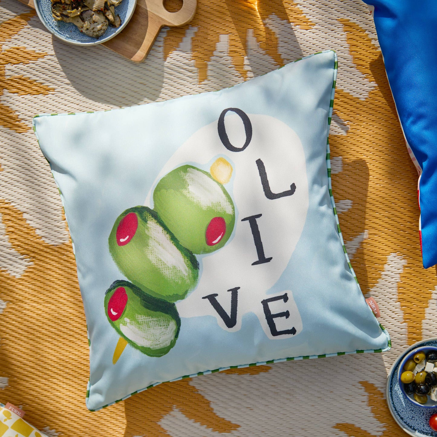 Mediterranean Olive Outdoor Cushion Olive/Blue