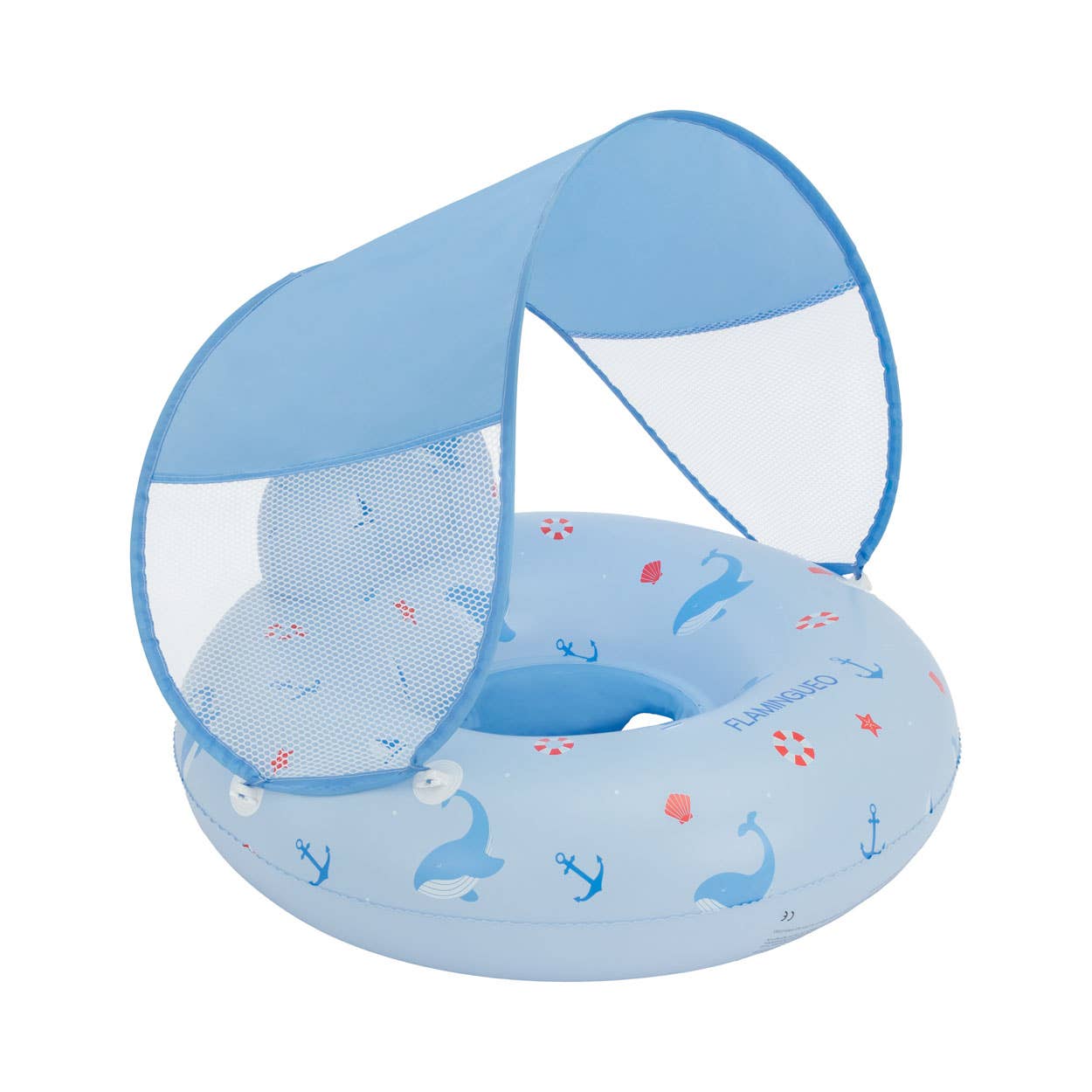 Baby-blue float with seat and canopy