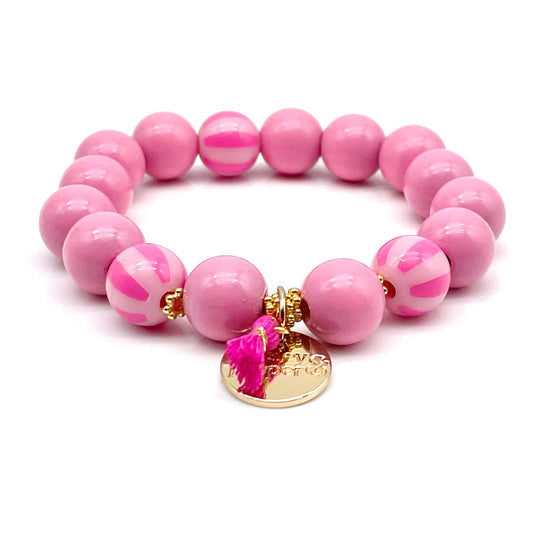 SWEET CANDY STRIPE WOOD elastic beaded bracelet