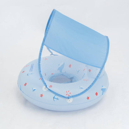 Baby-blue float with seat and canopy