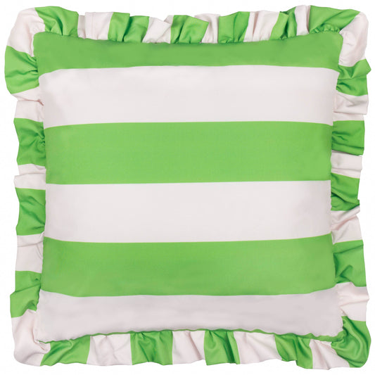 Palm Royale Stripe Ruffle Printed Outdoor Cushion Green