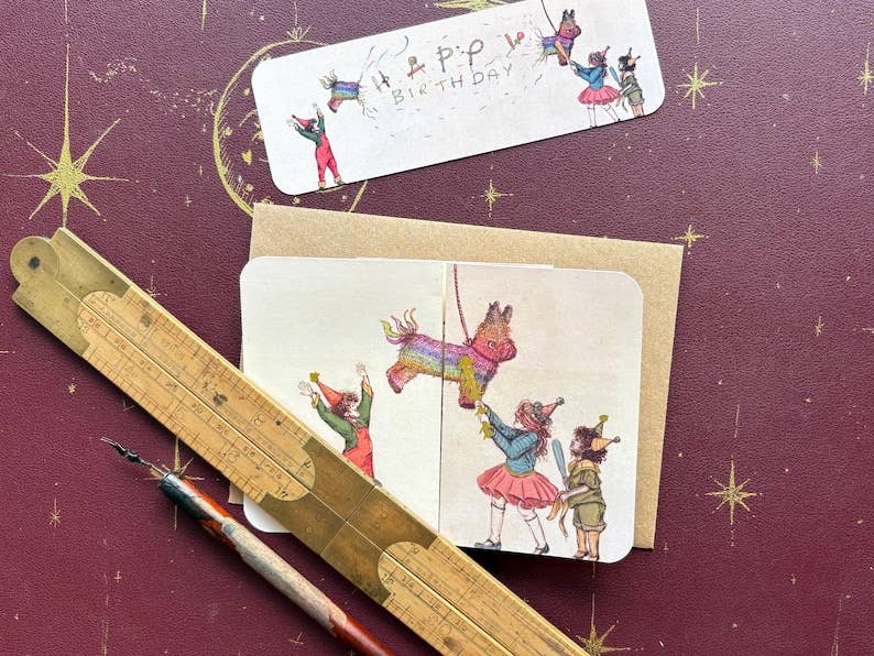 The Piñata by Manymoon Fables, Fold Out Celebration Birthday Card.