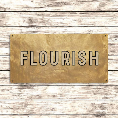 Flourish Metal Sign – Motivational Gold Wall Art Decor