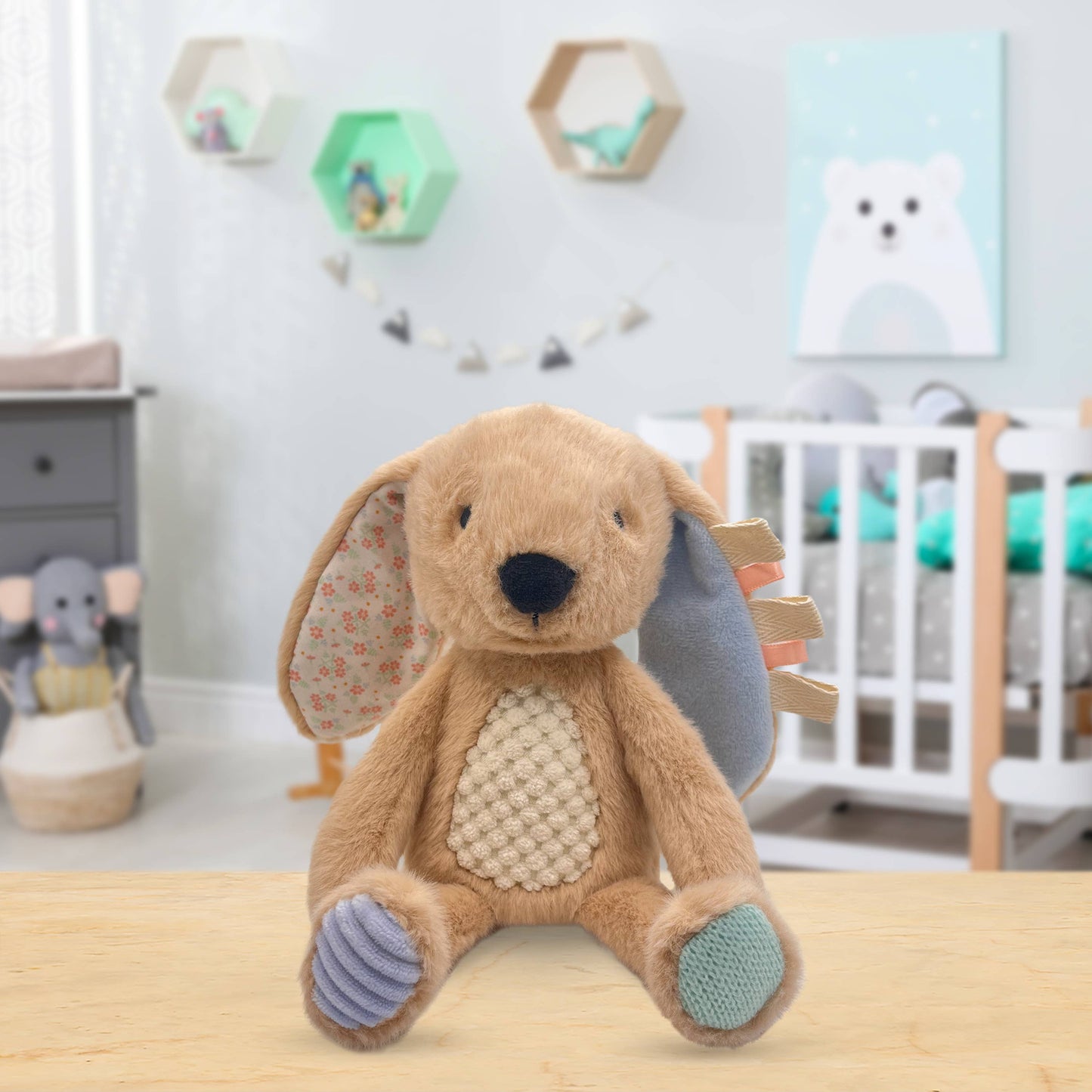 Sensory Snuggables Small Plush Bunny - Tan and Blue