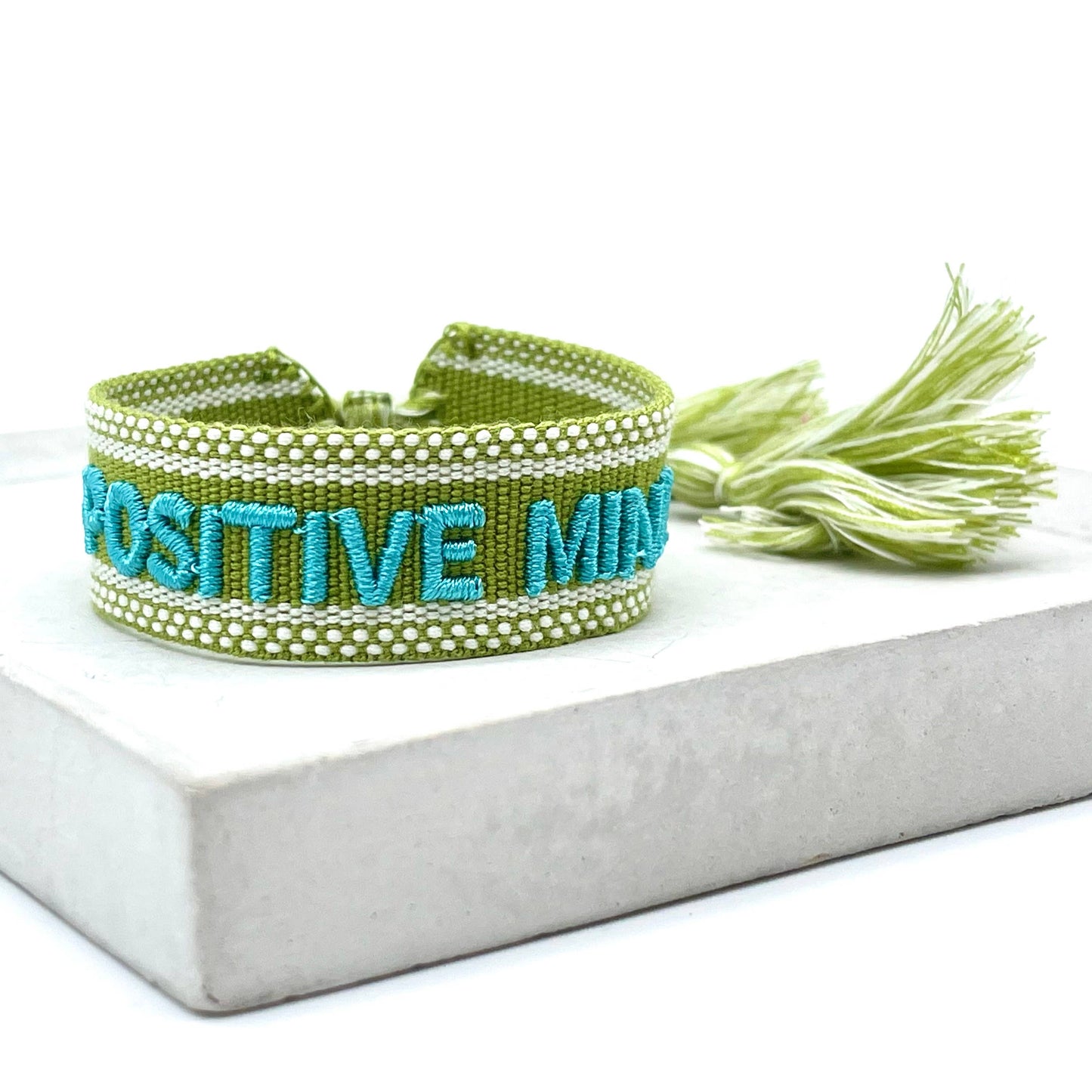 POSITIVE MIND statement bracelet woven, embroidered