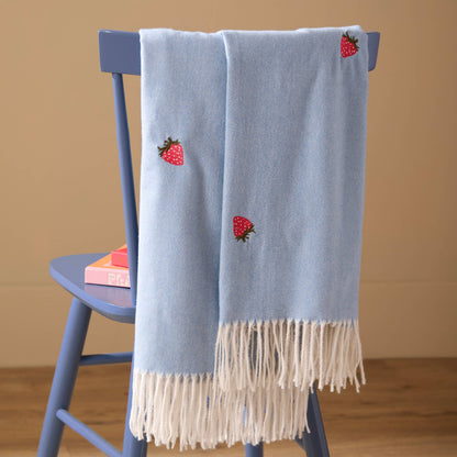 Fruits Lightweight Embroidered Throw Berry Sweet Blue