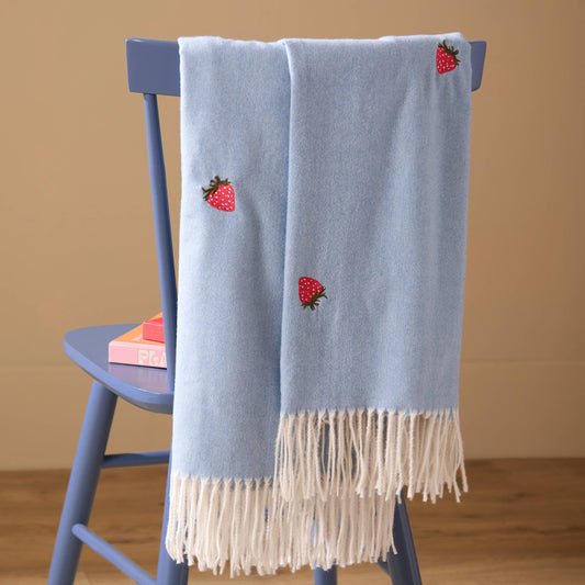 Fruits Lightweight Embroidered Throw Berry Sweet Blue