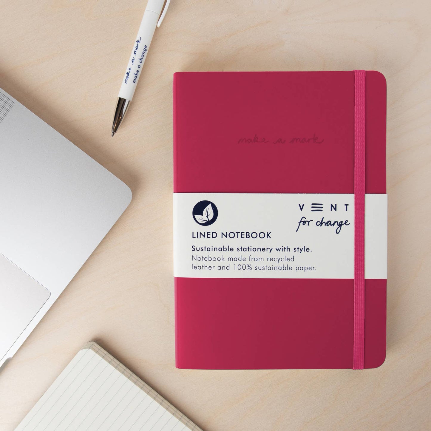 Notebook A5 Recycled Leather Lined Paper Pink