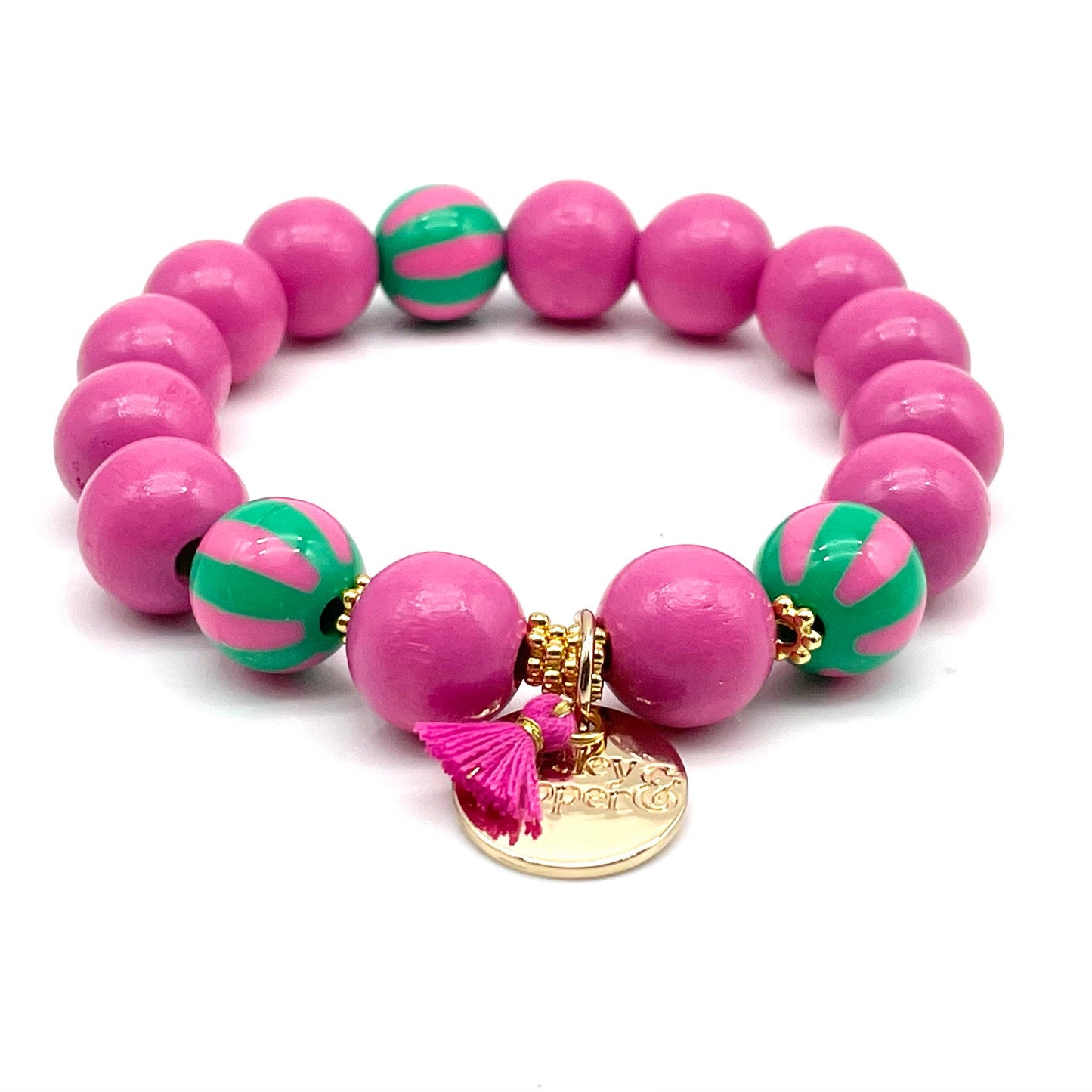SWEET CANDY STRIPE WOOD elastic beaded bracelet