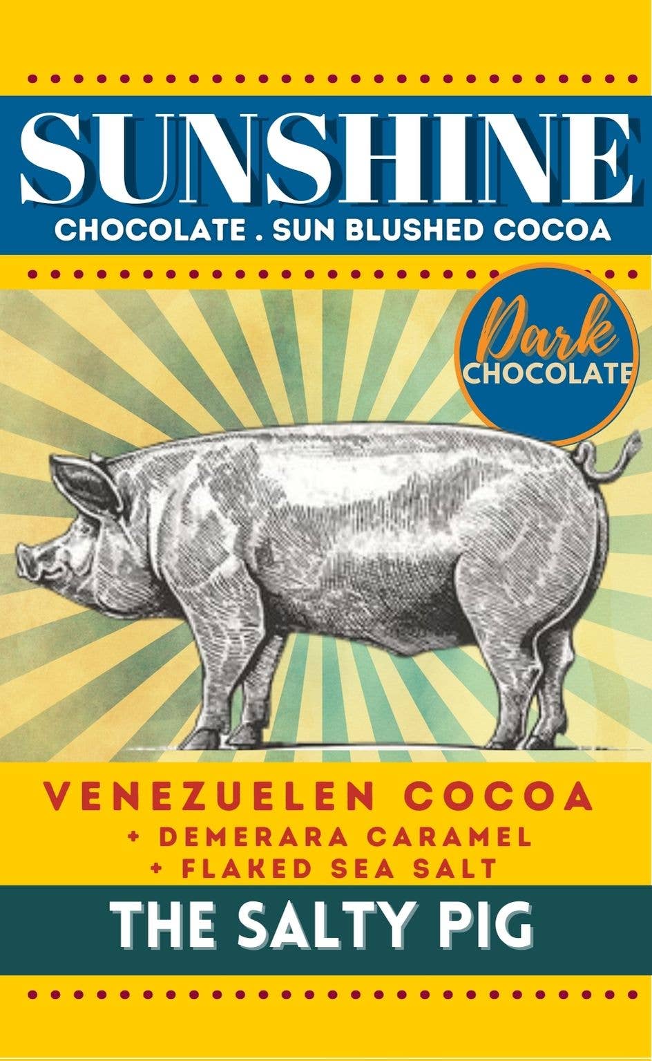 Sunshine Chocolate Salty Pig dark chocolate melt bar