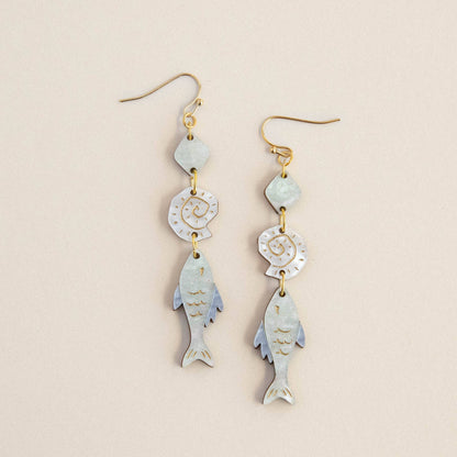 Ocean Fish & Shell Drop Earrings