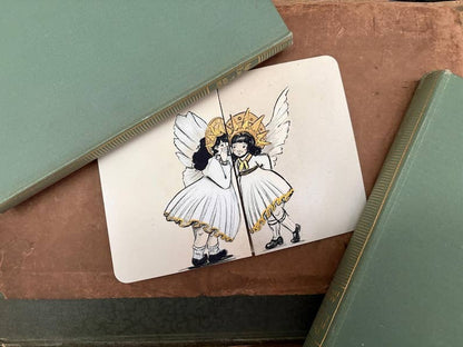 Vintage Whispering Angels - Fold Out Christmas Card: Humorous Children's Illustration