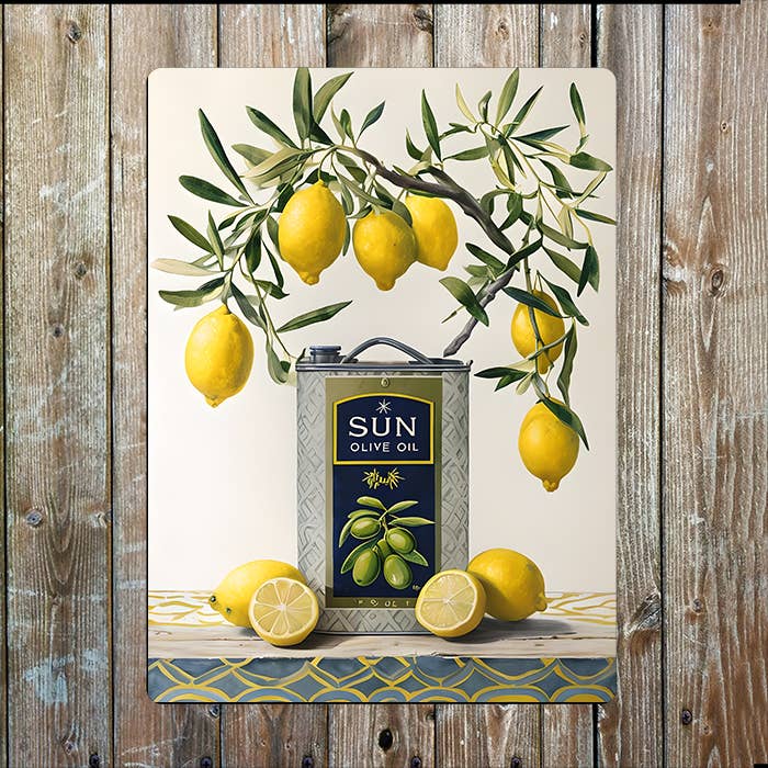 Lemons And Olive Oil Can | Kitchen | Metal Sign Plaque