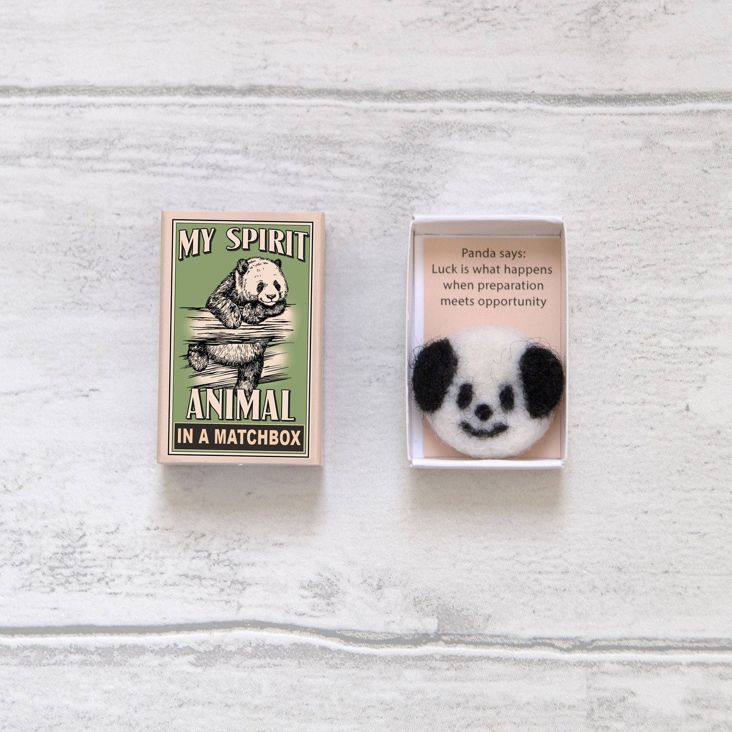 Wool Felt Panda Spirit Animal  In A Matchbox