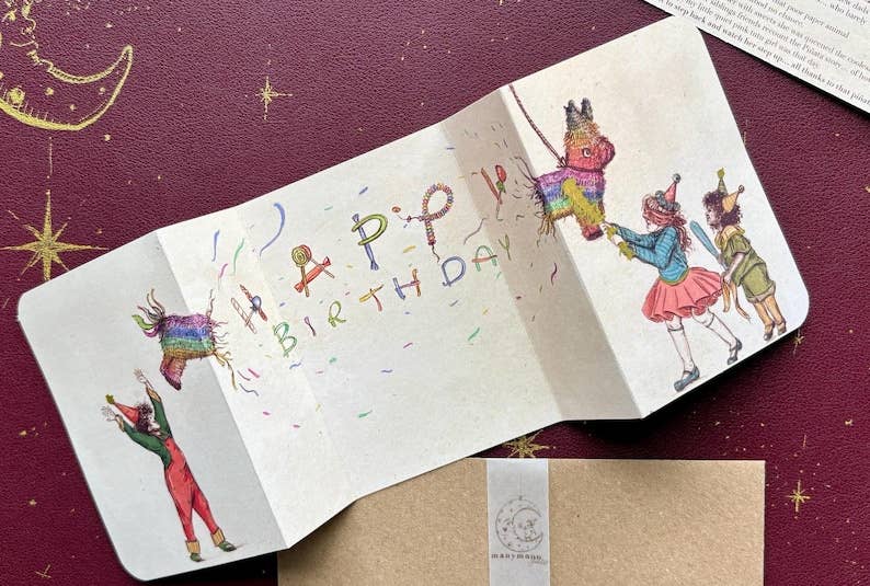 The Piñata by Manymoon Fables, Fold Out Celebration Birthday Card.