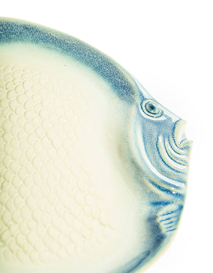 Blue & White Ceramic Round Fish Dish