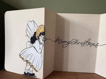 Vintage Whispering Angels - Fold Out Christmas Card: Humorous Children's Illustration