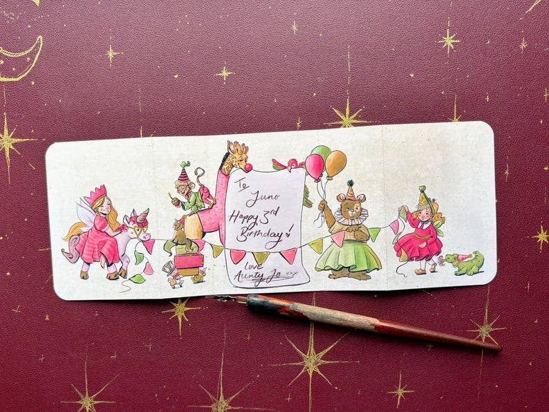 Vintage Inspired Party Animal Kids Birthday Card: Handmade Fold Out Card