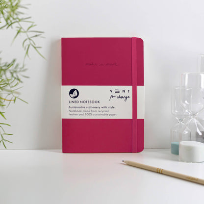 Notebook A5 Recycled Leather Lined Paper Pink