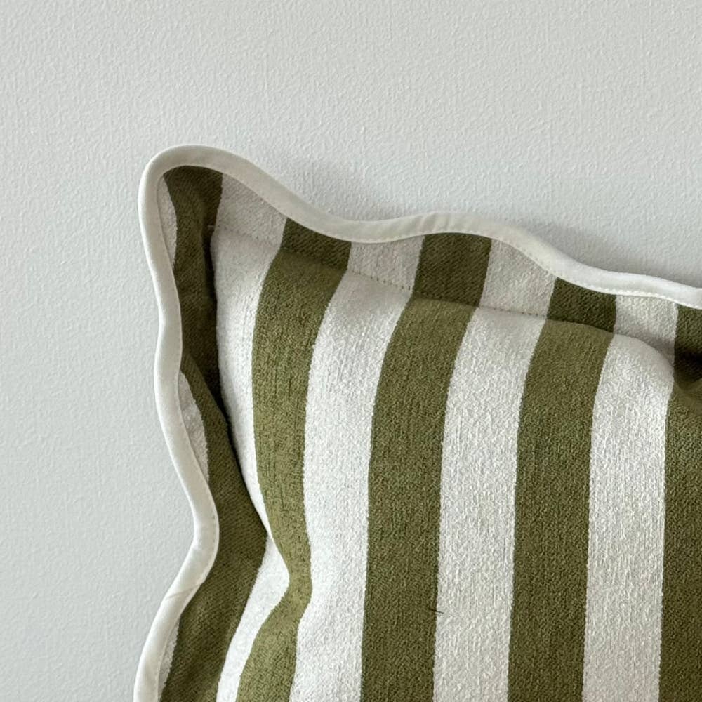 Chloe Olive Stripe Scalloped Edge Cushion Cover 50x30