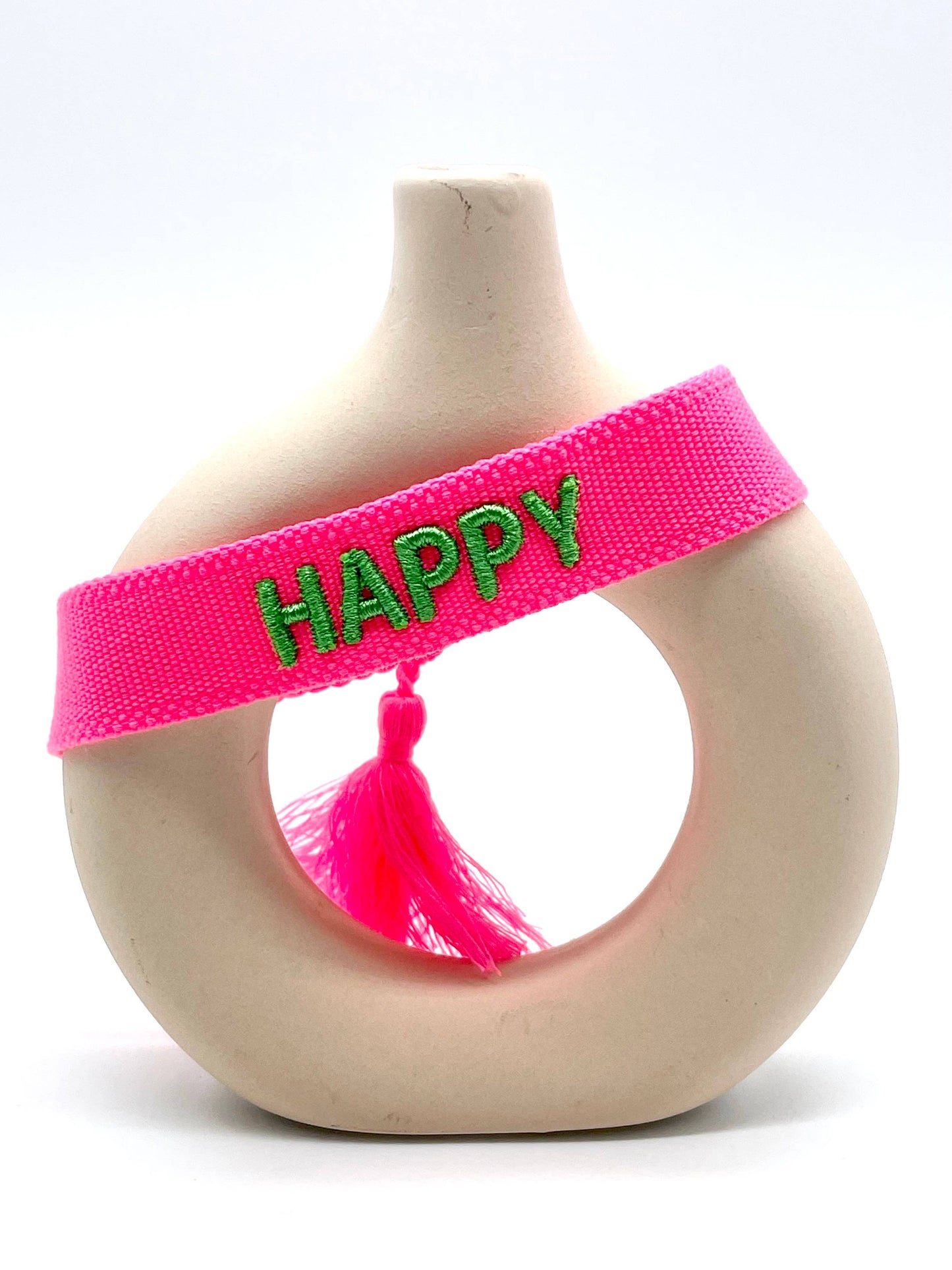 HAPPY bold statement bracelet woven, embroidered
