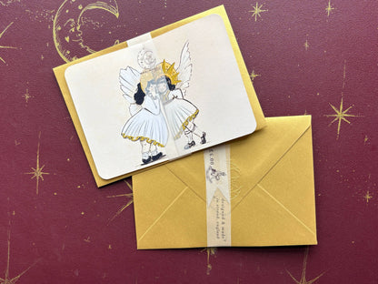 Vintage Whispering Angels - Fold Out Christmas Card: Humorous Children's Illustration