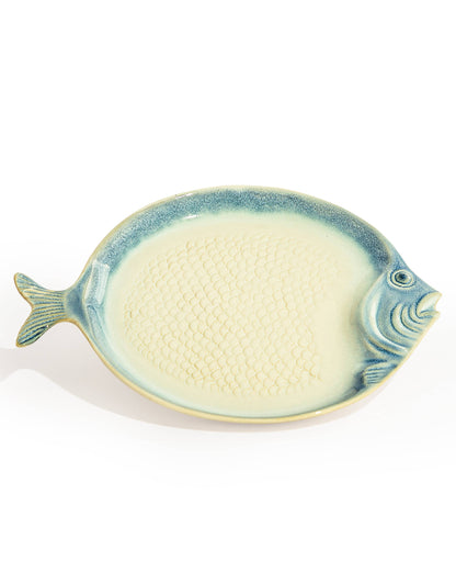 Blue & White Ceramic Round Fish Dish