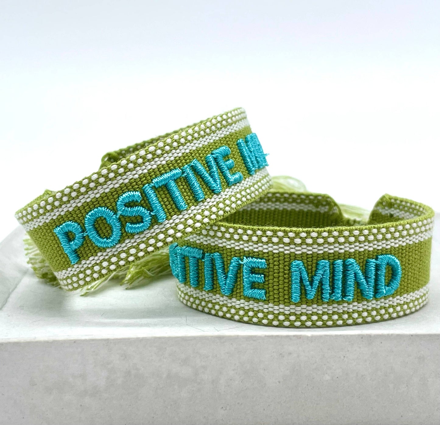 POSITIVE MIND statement bracelet woven, embroidered