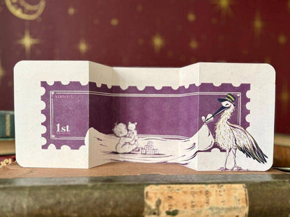 Handmade Stork New Baby Card: Vintage-Style Congratulations