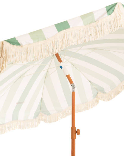 Green Parasol Outdoor Terrace and Beach Parasol UPF 50+ Protection Wide Stripes