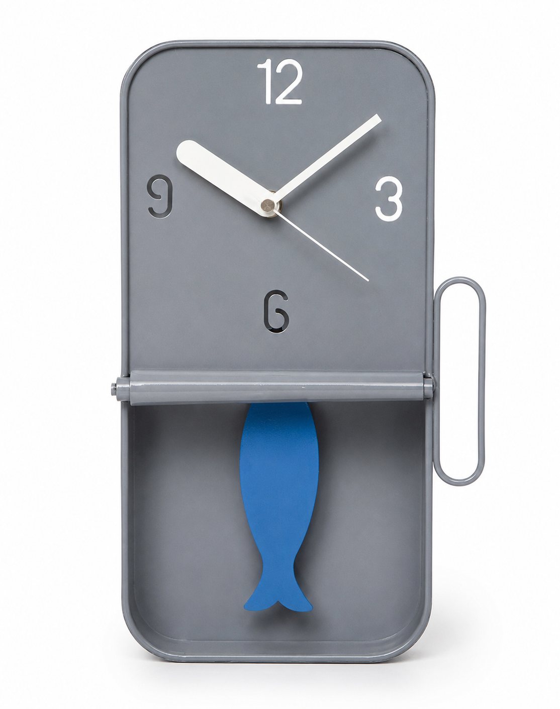 Grey Metal Sardine Tin Pendulum Wall Clock