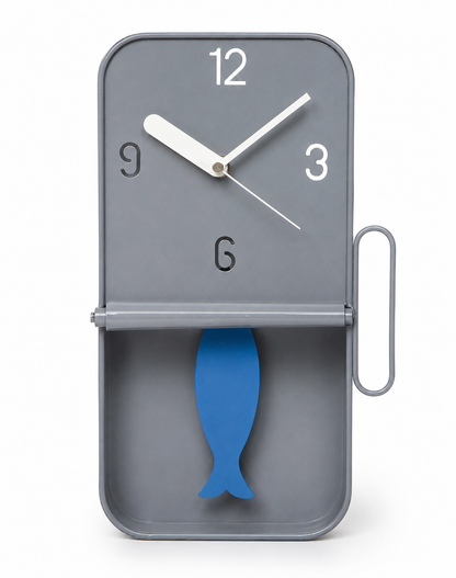 Grey Metal Sardine Tin Pendulum Wall Clock