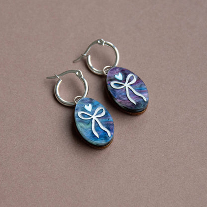 Oval Bow Charm Hoop Earrings