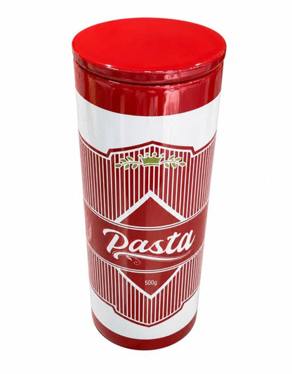 Large Ceramic Red/White Pasta Cylinder Storage Jar / Vase