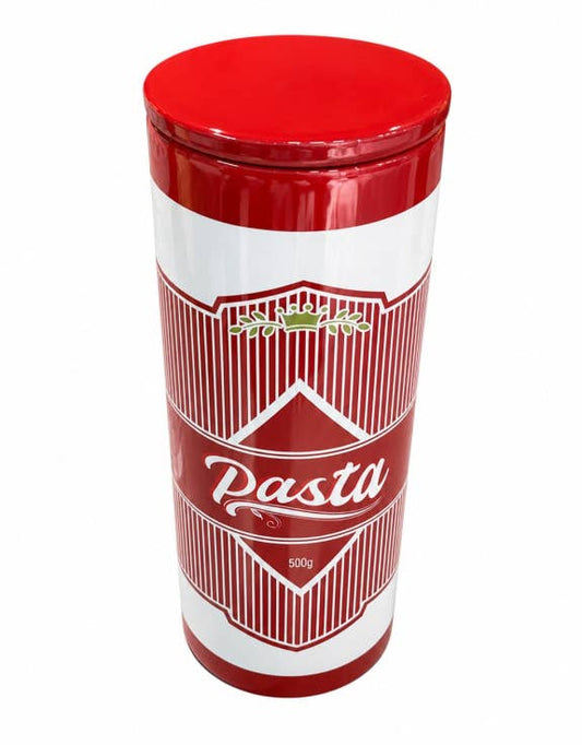 Large Ceramic Red/White Pasta Cylinder Storage Jar / Vase