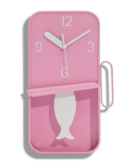 Pink Metal Sardine Tin Pendulum Wall Clock