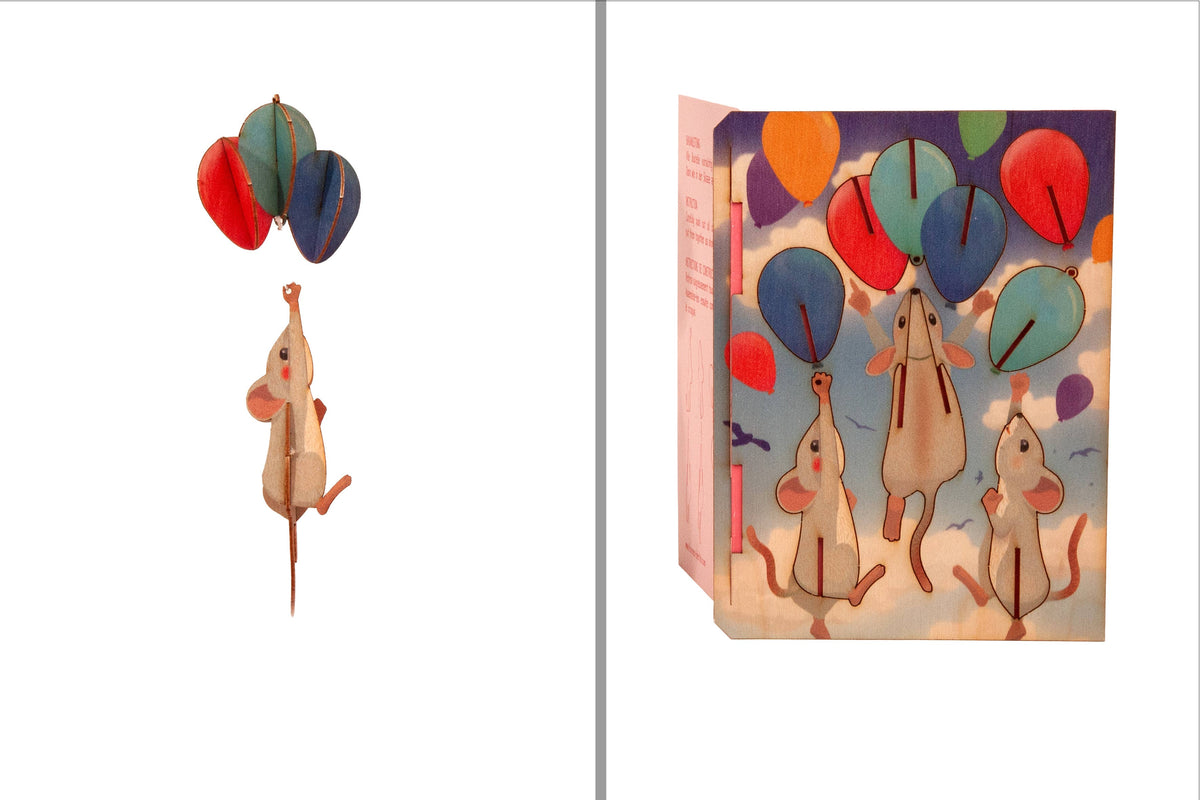 3D Puzzle Wooden greeting Card Mouse – Happiness in Small Things