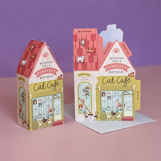 Cat Cafe Birthday Card – 3D Slot Together Card Greeting Card