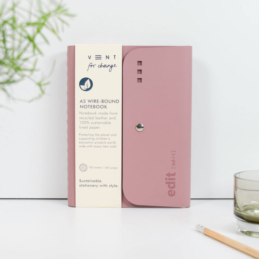 A5 recycled leather wire-bound folio - EDIT powder pink