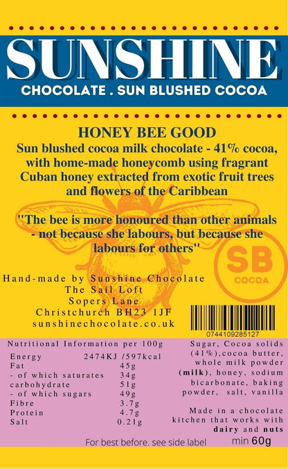 Sunshine Chocolate Honey BEE Good .  Milk Chocolate melt bar