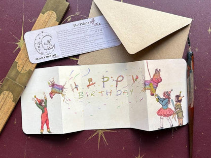 The Piñata by Manymoon Fables, Fold Out Celebration Birthday Card.