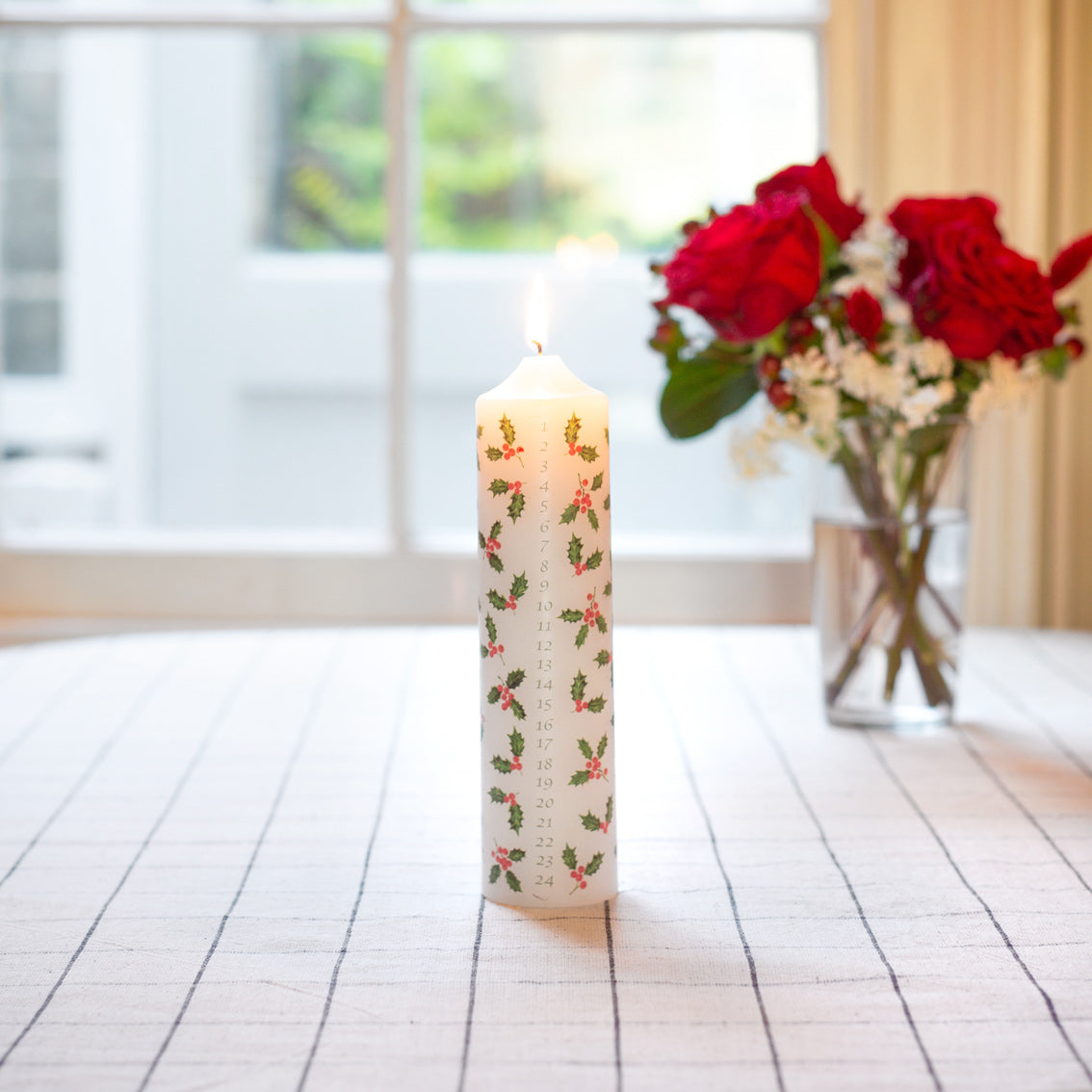 Botanical Holly Advent Pillar Candle