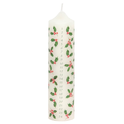 Botanical Holly Advent Pillar Candle
