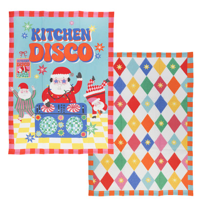 Fun Santa Kitchen Disco Teatowel 2Pk