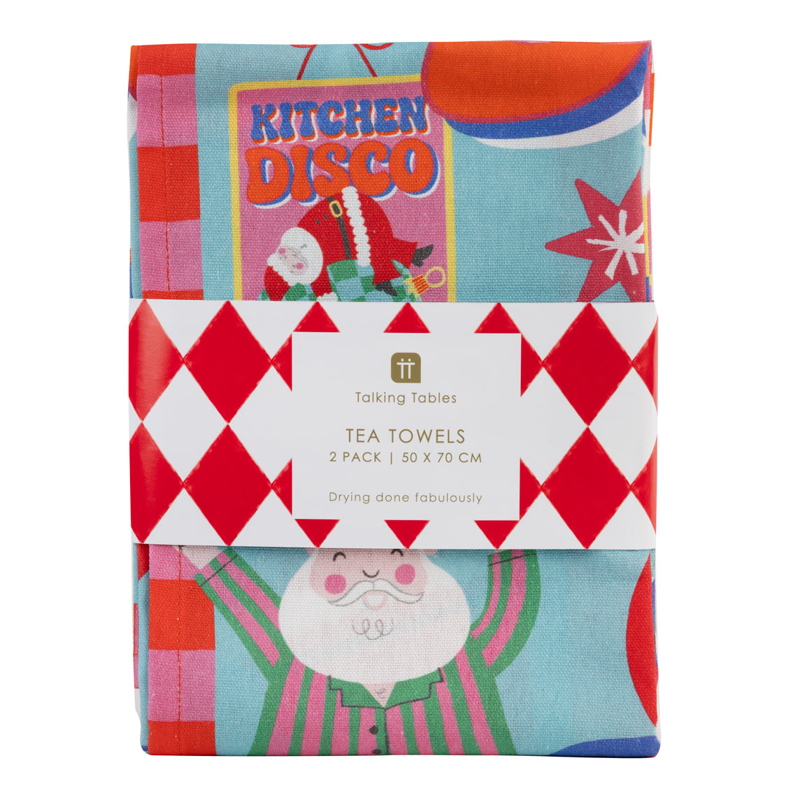 Fun Santa Kitchen Disco Teatowel 2Pk