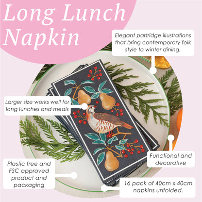 Partridge & Pear Long Lunch Napkins 16k