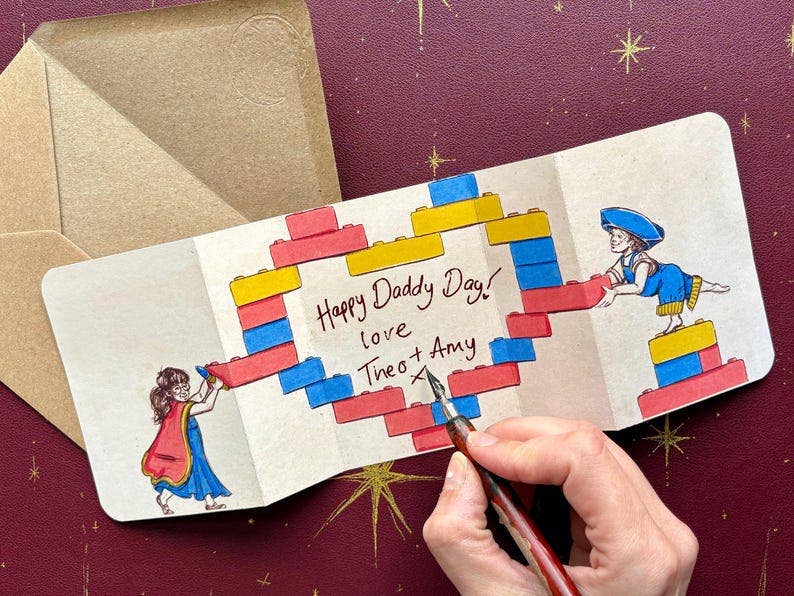 Fold Out Brick Heart Card, Children's Illustration, Daddy Card