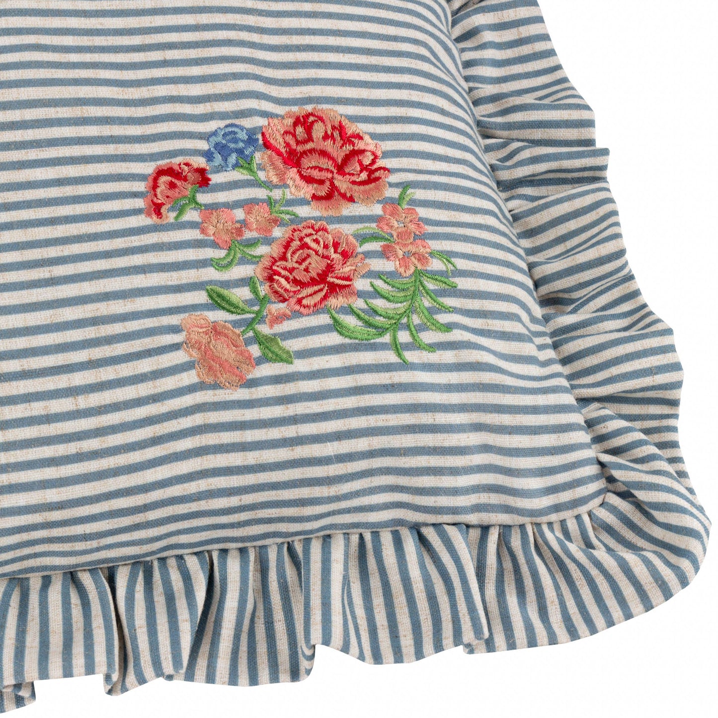 Martha Embroidered Ruffle Cushion Blue
