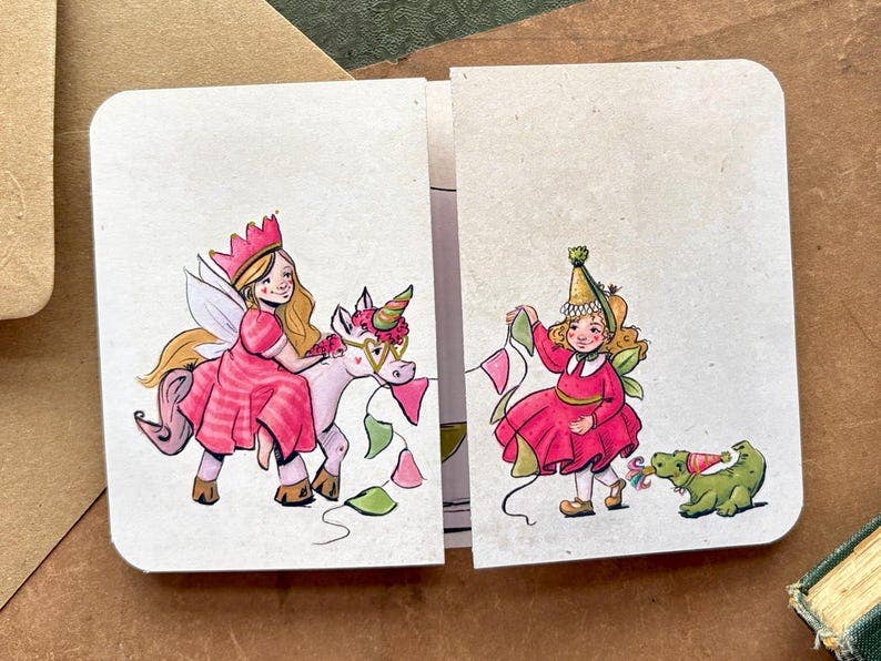 Vintage Inspired Party Animal Kids Birthday Card: Handmade Fold Out Card