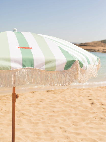 Green Parasol Outdoor Terrace and Beach Parasol UPF 50+ Protection Wide Stripes